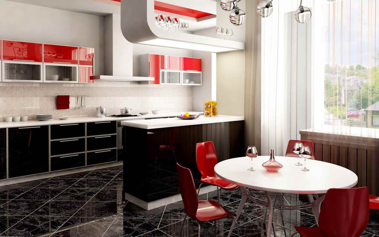 Red and black kitchen